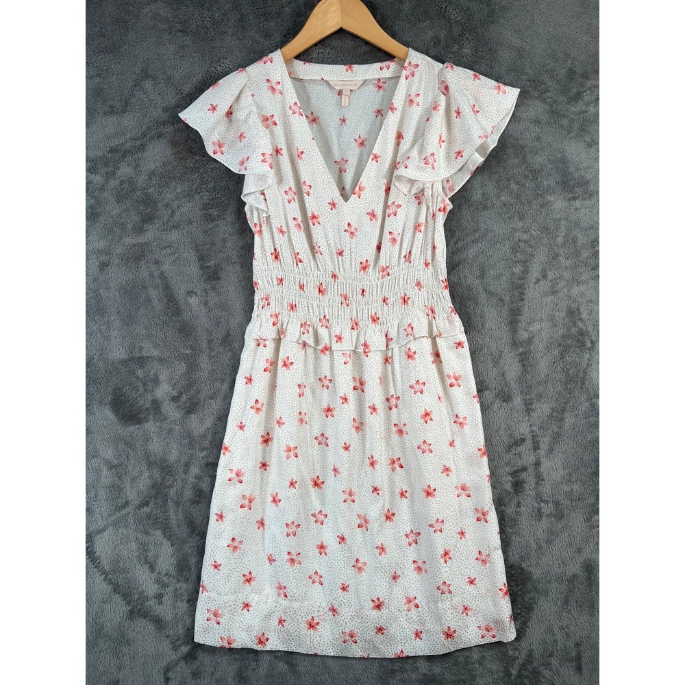 Rebecca Taylor Maui Fluer Dot Dress XS Silk Blend Flutter Sleeve Pockets